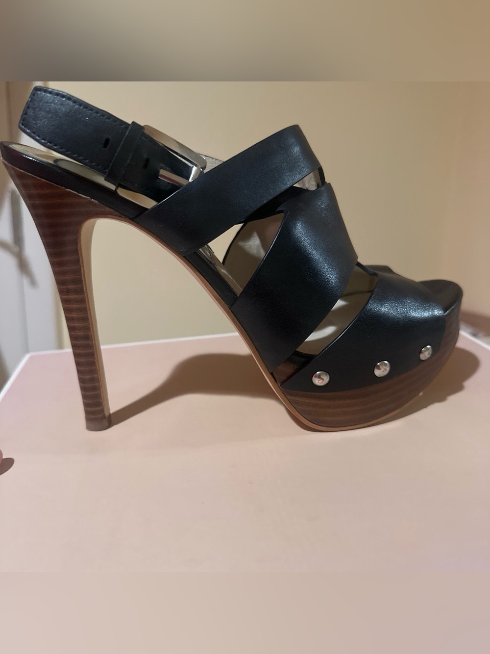 Michael Kors Black Leather Platform Slingback Heels